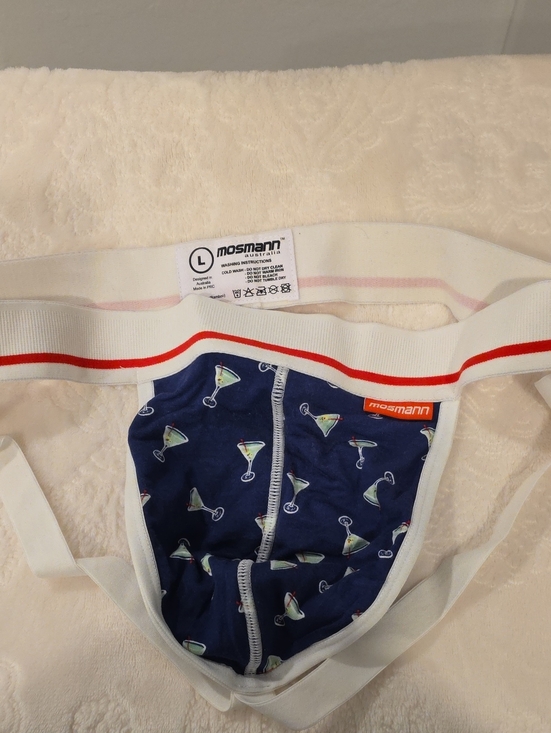 Mosmann Other - Mosmann Navy Martini-Print Men's Jockstrap - White Waistband